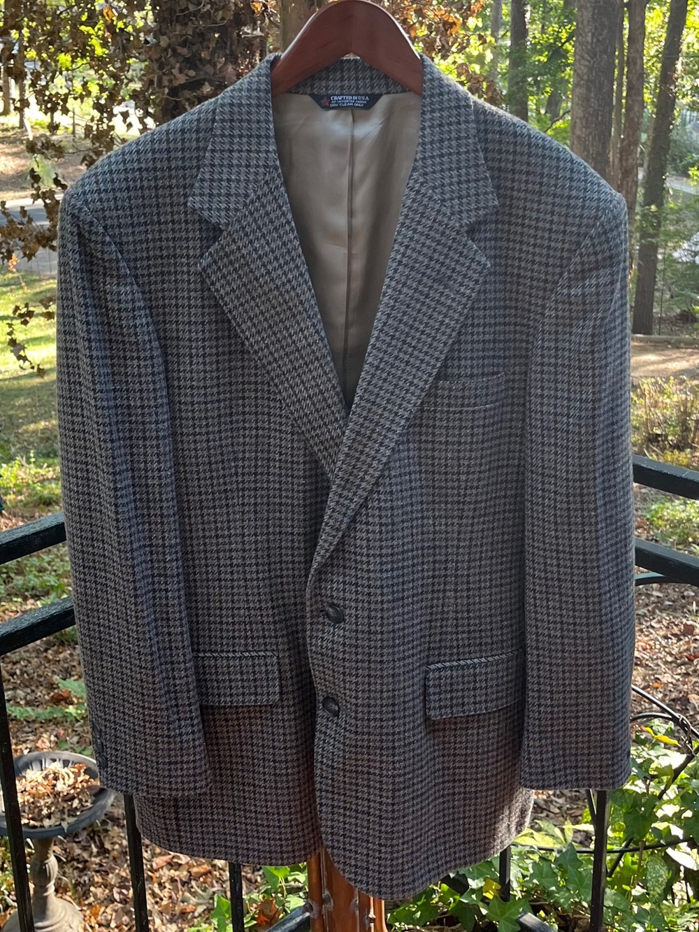 Vintage Hardwick Men’s Blue Gray Taupe Checked Wool Blazer USA